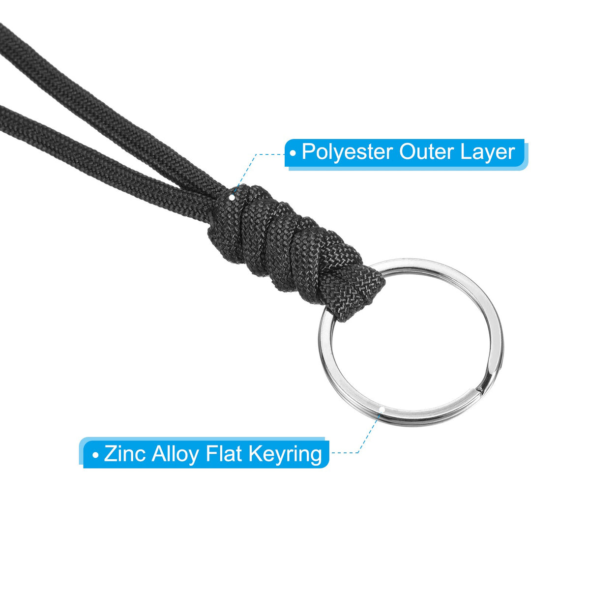 18-Inch Paracord Lanyard with Keyring for ID Badge Keys and Tools - Black