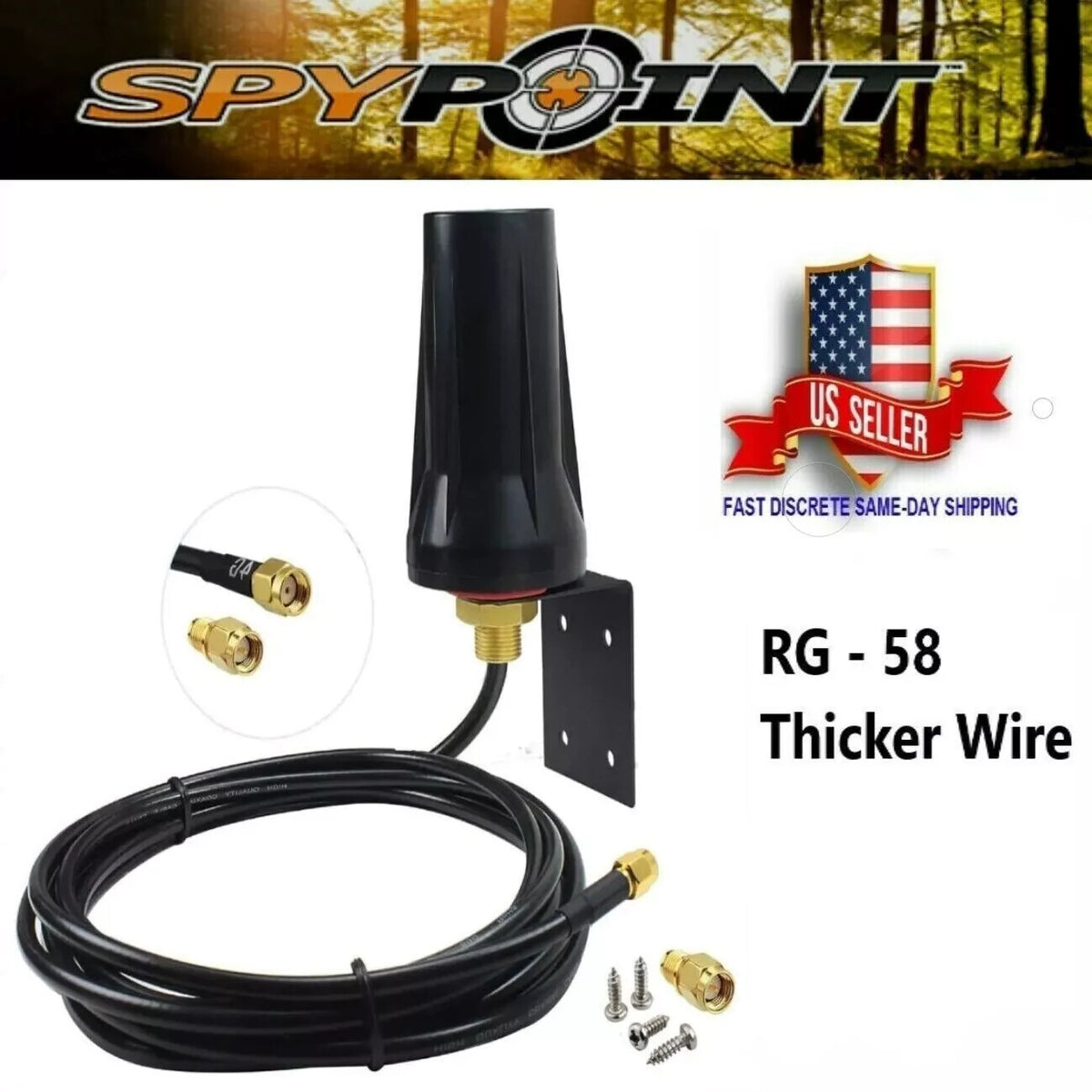 Long Range Cellular Antenna with 10ft RG58 Cable for Trail Cameras & Security