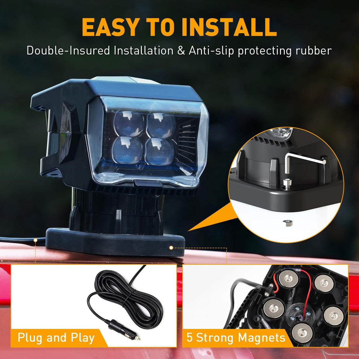 Remote Control LED Spotlight for Truck Off-Road Search Light 50W 360°
