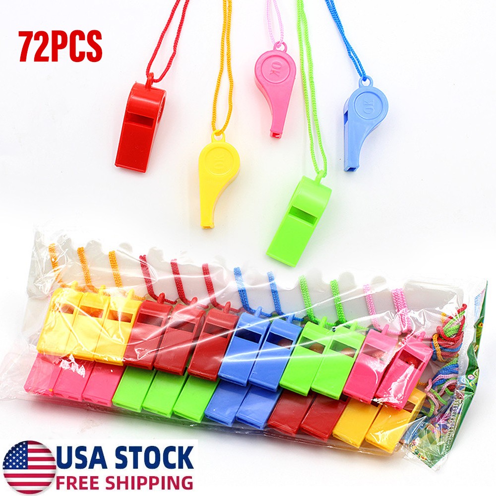 Bulk Plastic Sports Whistles with Lanyard - 72 Pack Loud Safety Noisemakers