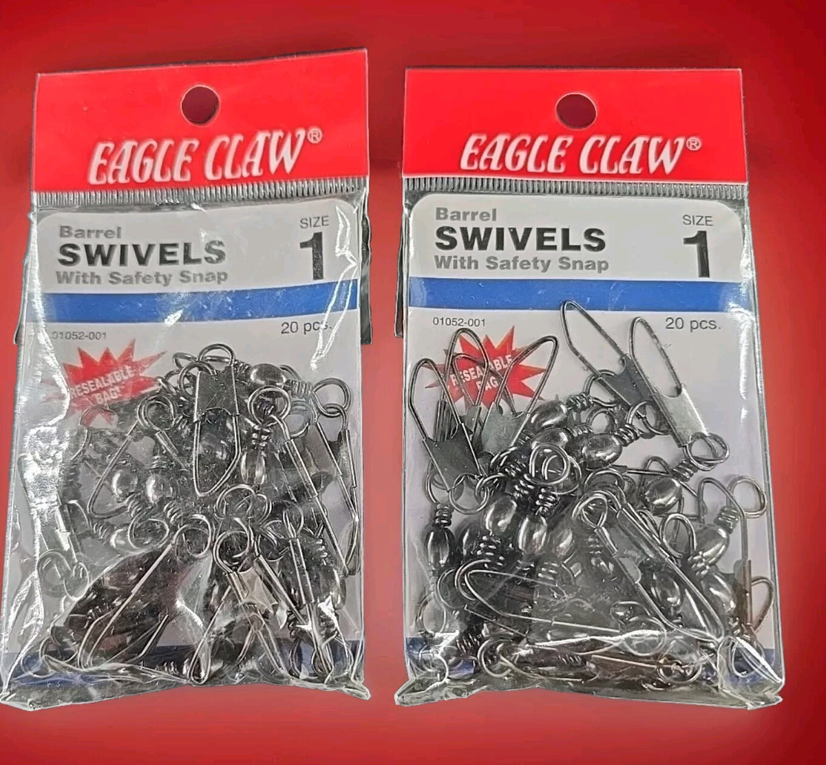 Eagle Claw Barrel Swivels with Safety Snap - Size 1, Pack of 40