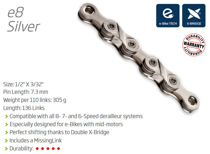 E-Bike Chain 6/7/8 Speed MTB Bicycle Chain 136 Links SilverBlack