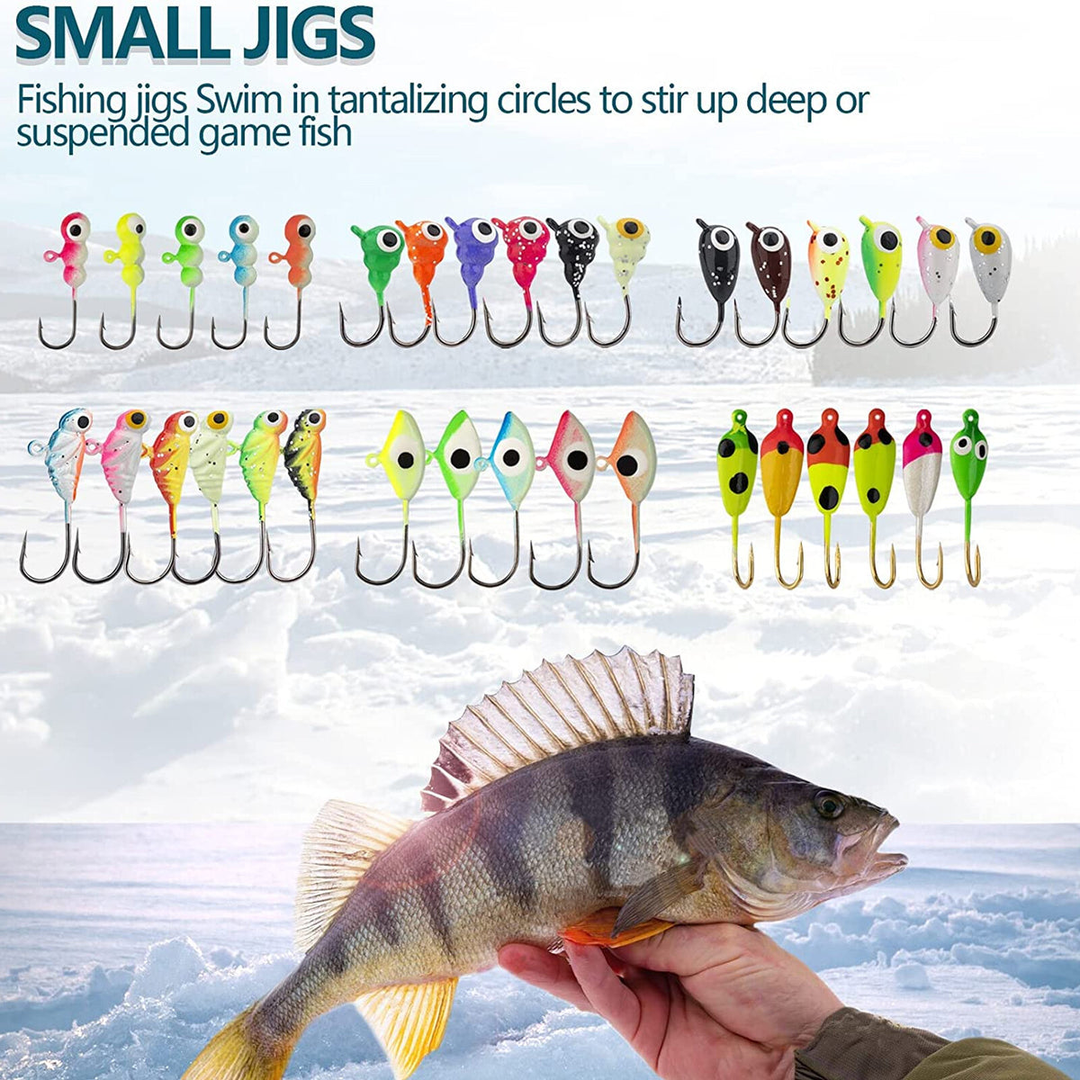 38Pcs Ice Fishing Jigs Set Glow Lures for Perch Crappie Panfish - Tackle Kit