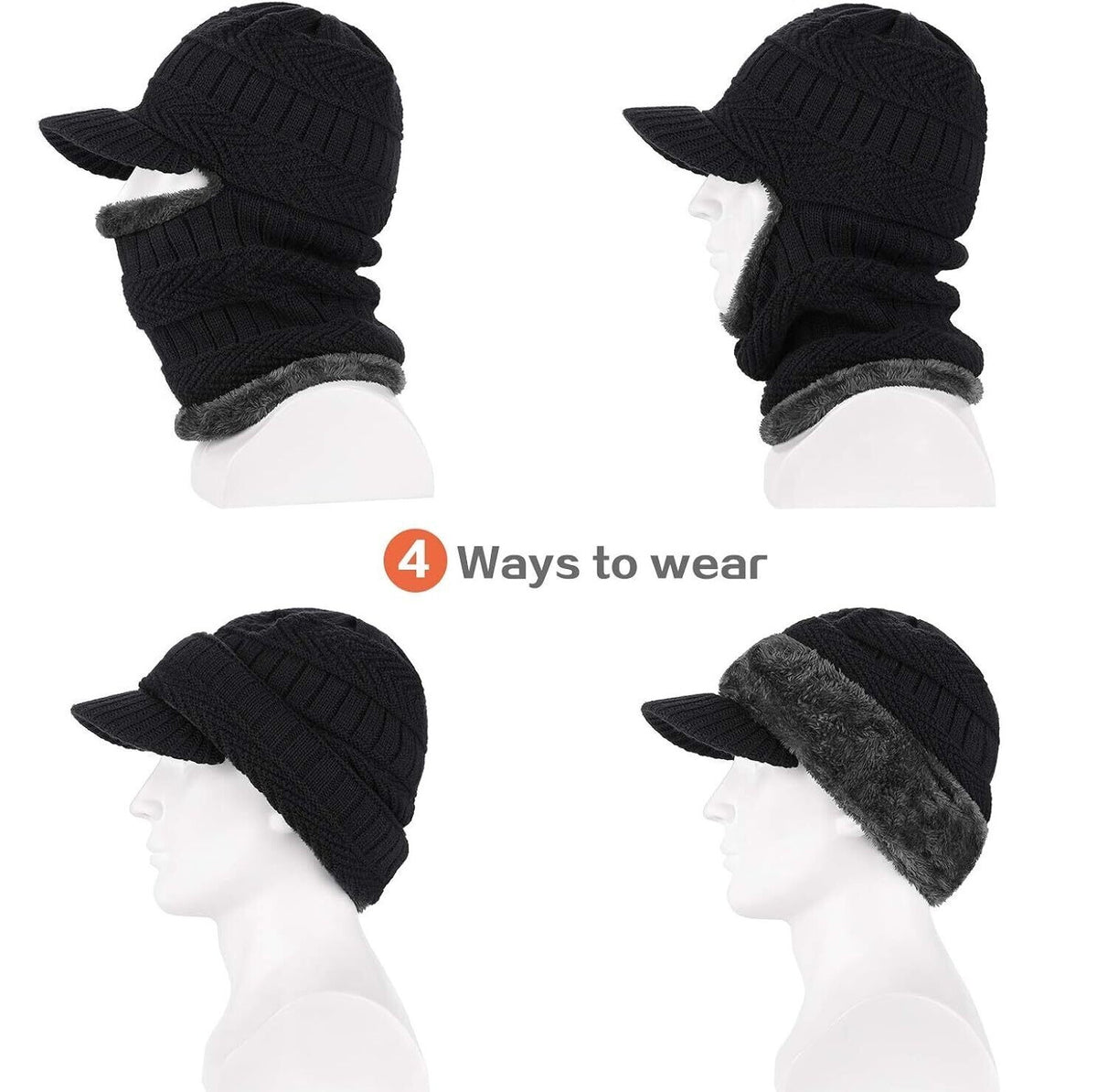 Winter Knitted Face Mask & Hat Set for Cycling Ski Warmth Men Women