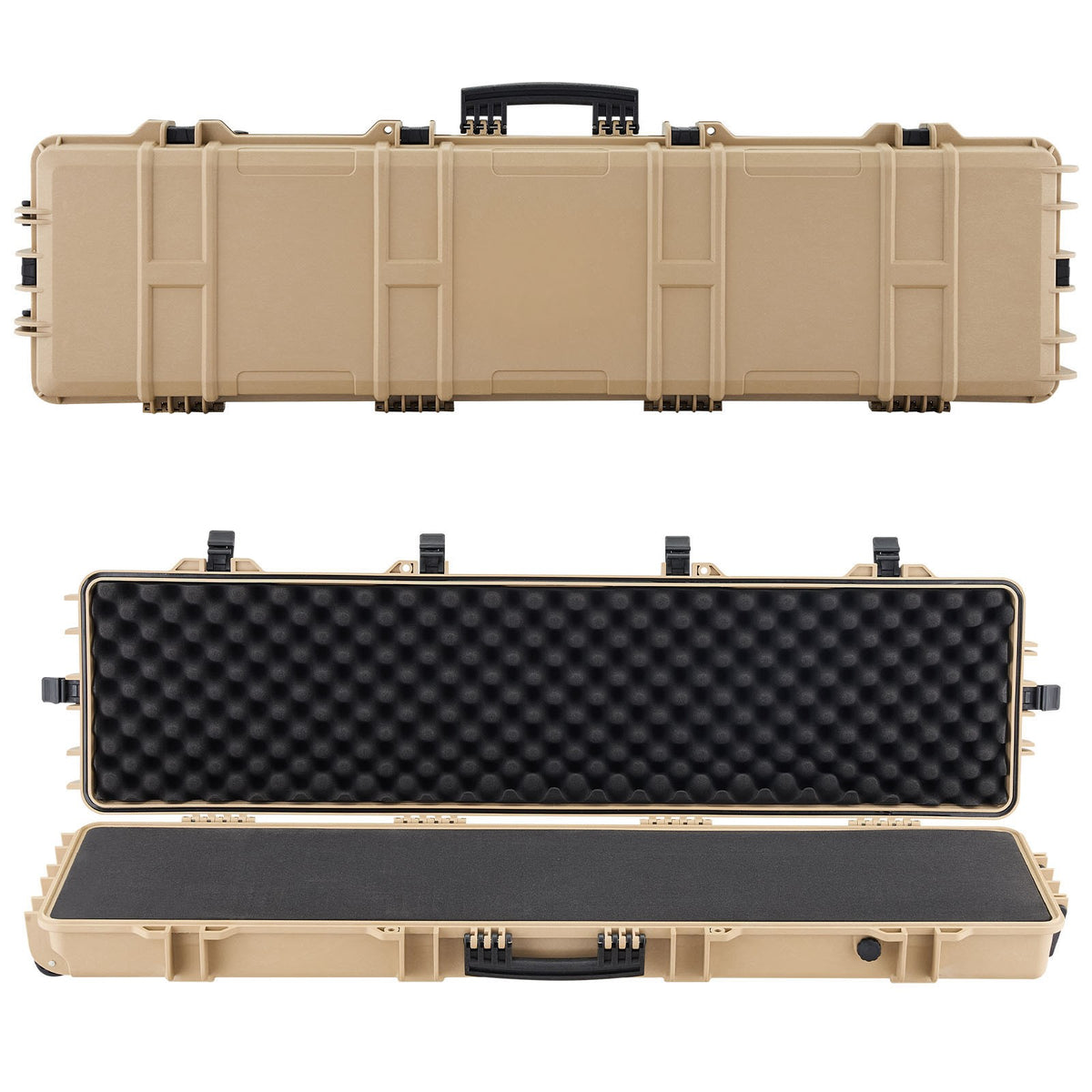 Hard Rifle Case Waterproof Dustproof with Wheels & Locking Points - Khaki
