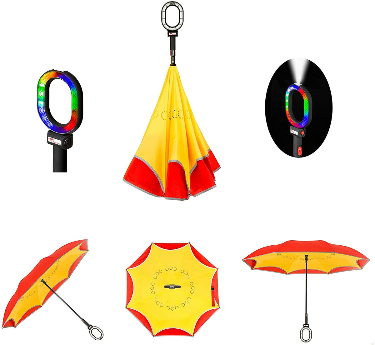 All-In-One Smart LED Safety Umbrella with SOS & White Light - Reflective, Water-Resistant, Hands-Free Handle
