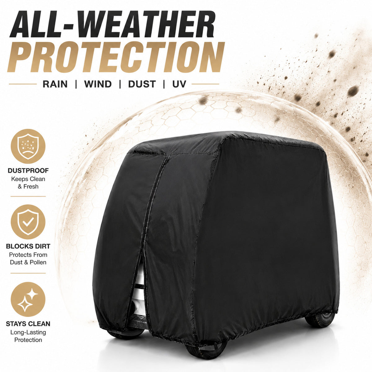 Heavy Duty Waterproof 4-Passenger Golf Cart Cover - UV & Windproof