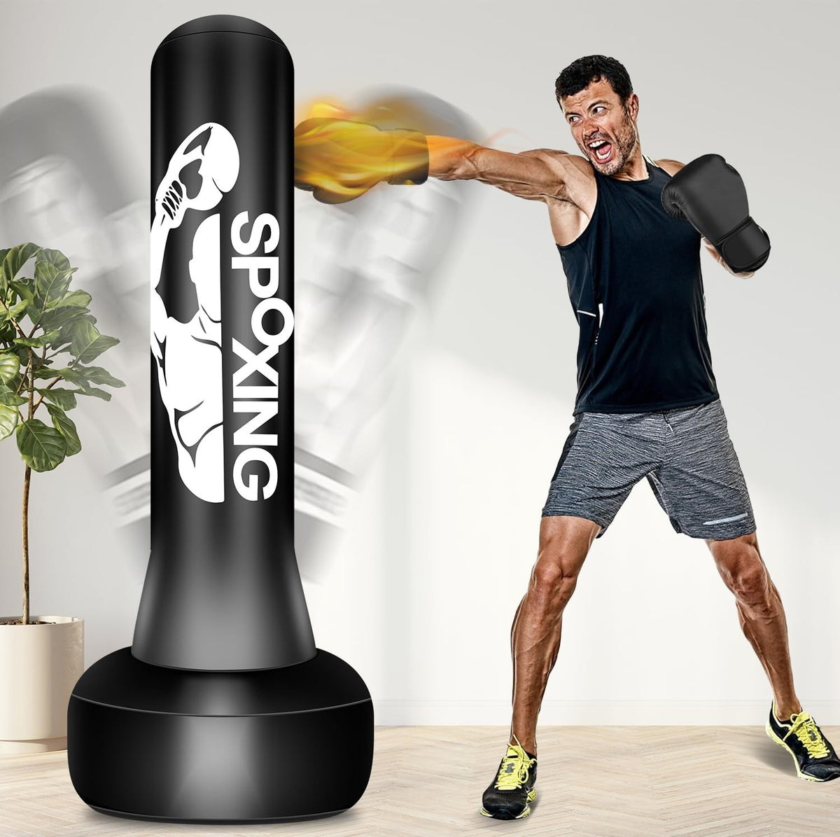 70-Inch Freestanding Punching Bag for Adult Boxing & Martial Arts Training, Black