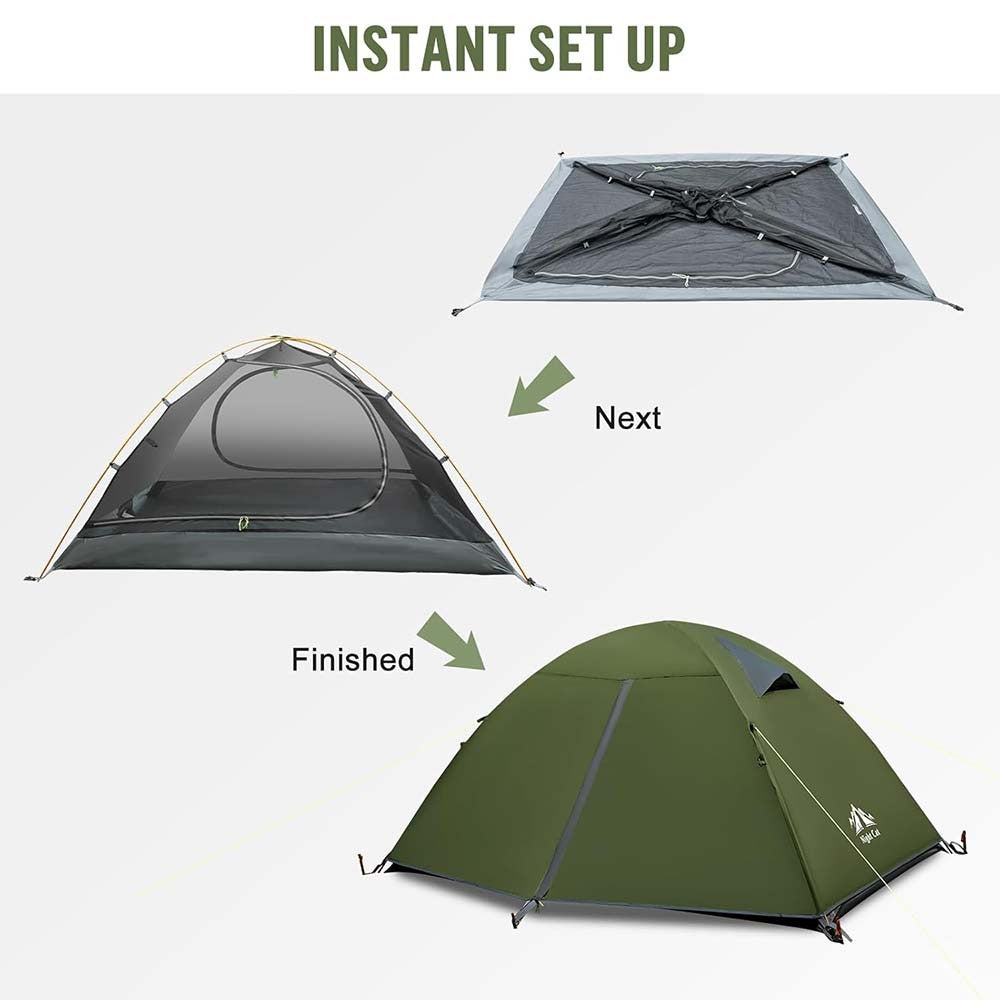 2 Person Waterproof Camping Tent with Rainfly for Hiking & Backpacking
