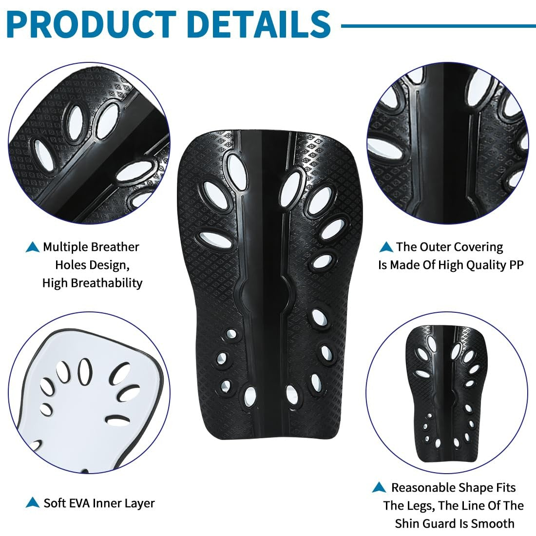 Kids Soccer Shin Guards - 2 Pairs, Lightweight & Adjustable for Youth