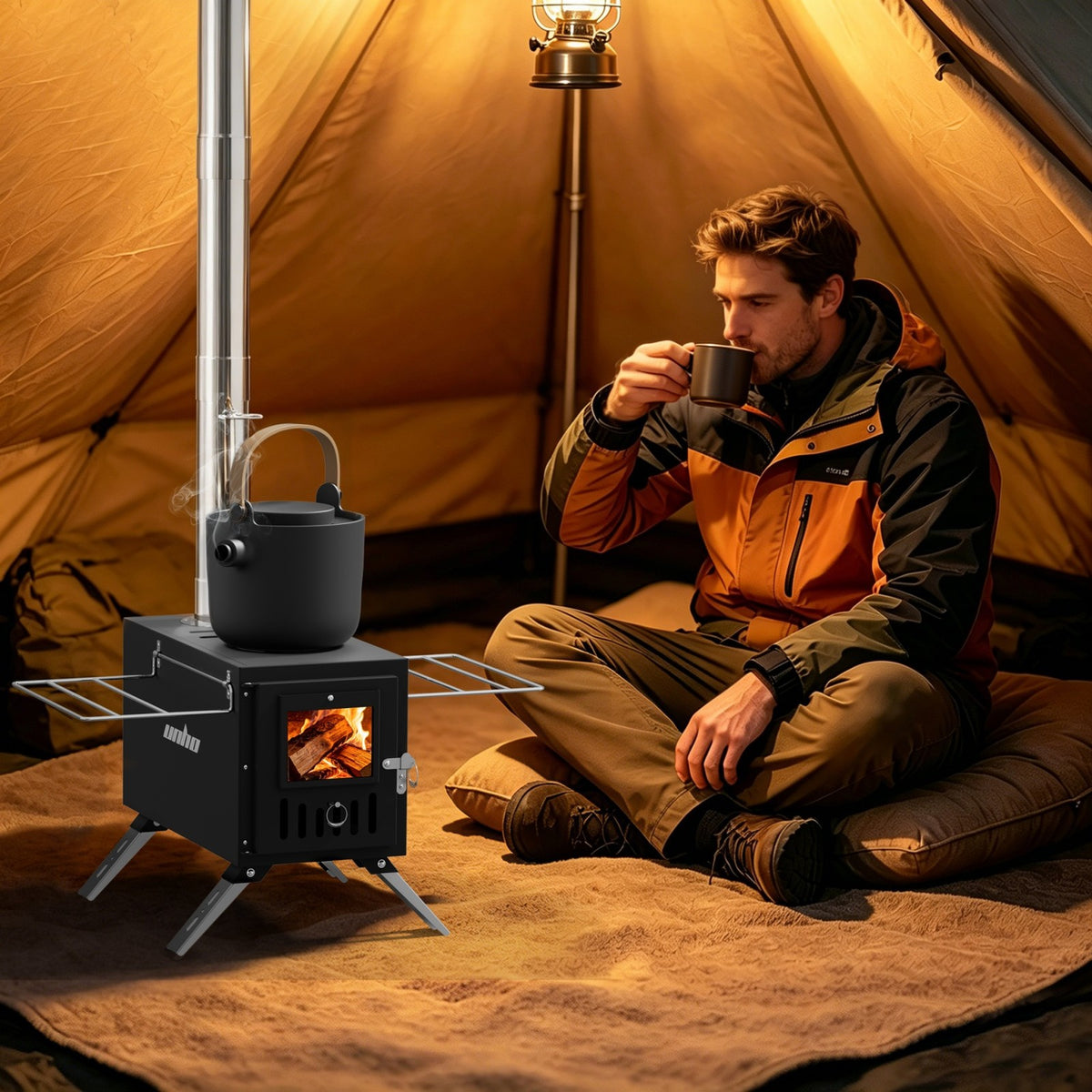 Portable Wood Burning Stove with Chimney Pipes for Camping and Outdoor Heating