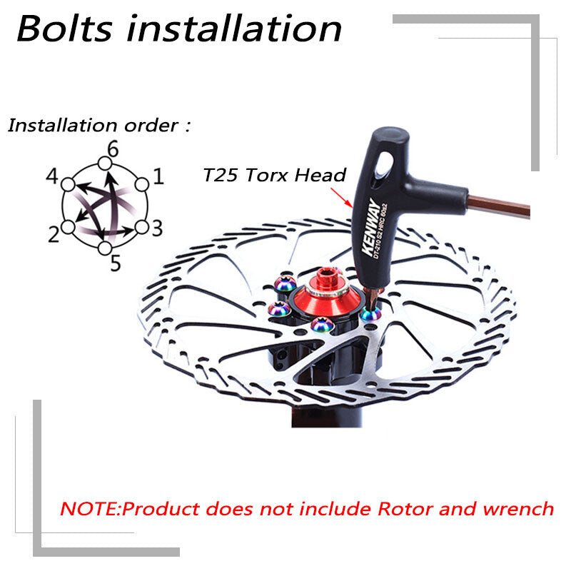 MTB Bike Floating Disc Brake Rotor Bolts Set - T25 Torx, Rainbow Finish, M5x10mm - 12 Pieces