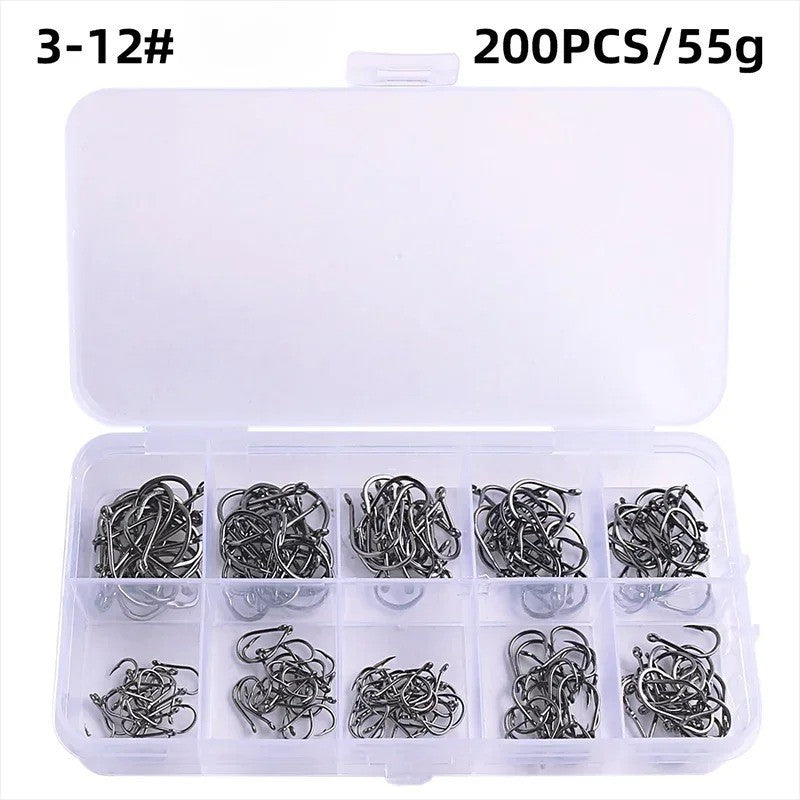 Fishing Hooks Set - Offset Circle High Carbon Steel, Multiple Sizes & Quantity