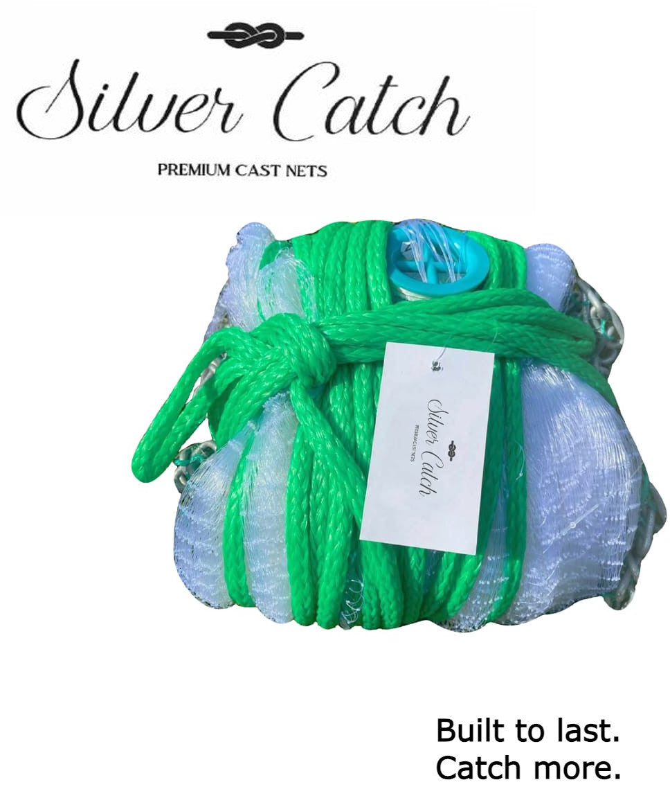 Cast Net for Bait Fishing Monofilament Nylon Heavy-Duty 3/8" Mesh, Multiple Sizes