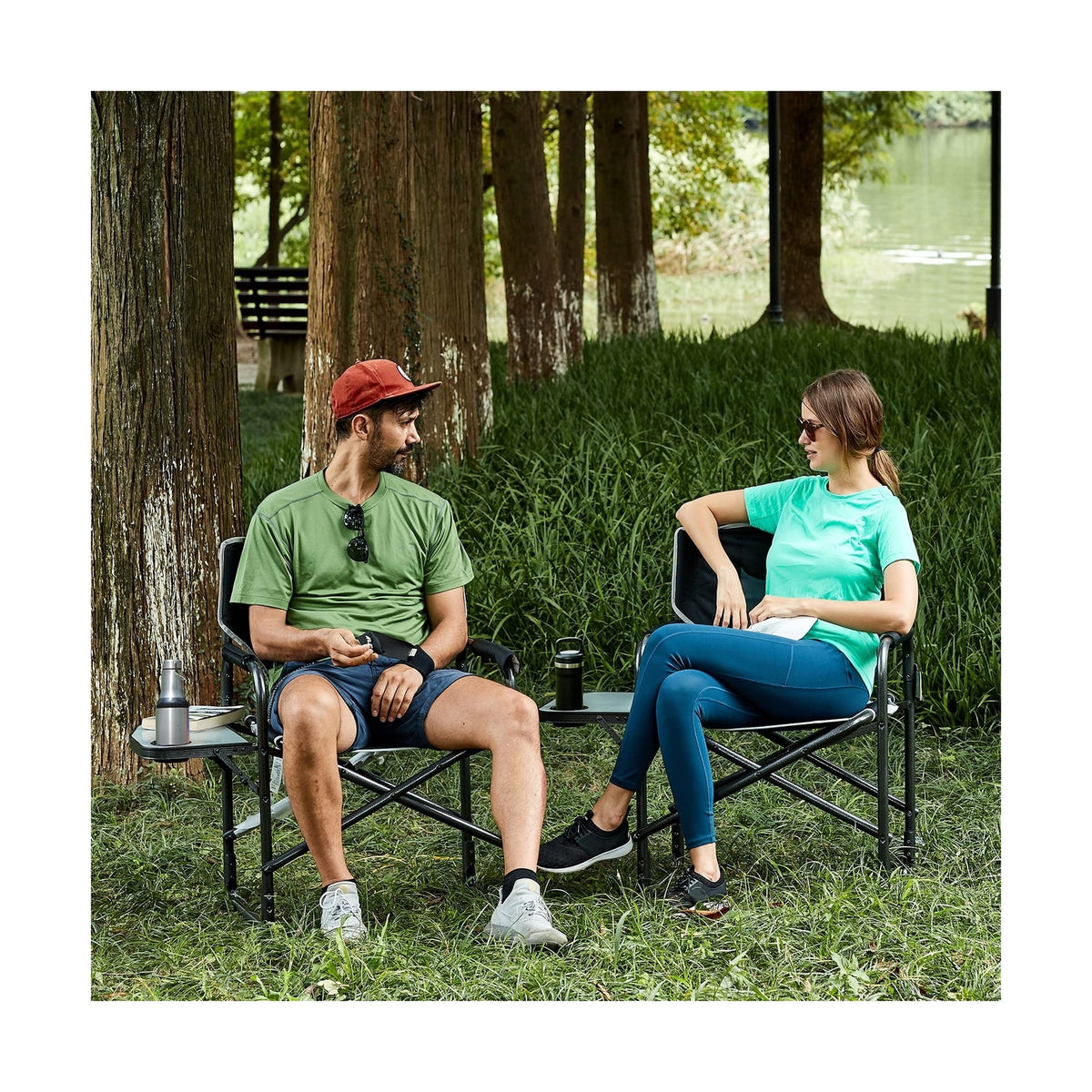 Outdoor Camping Chair with Side Table Lightweight Folding Heavy Duty Support 400lbs