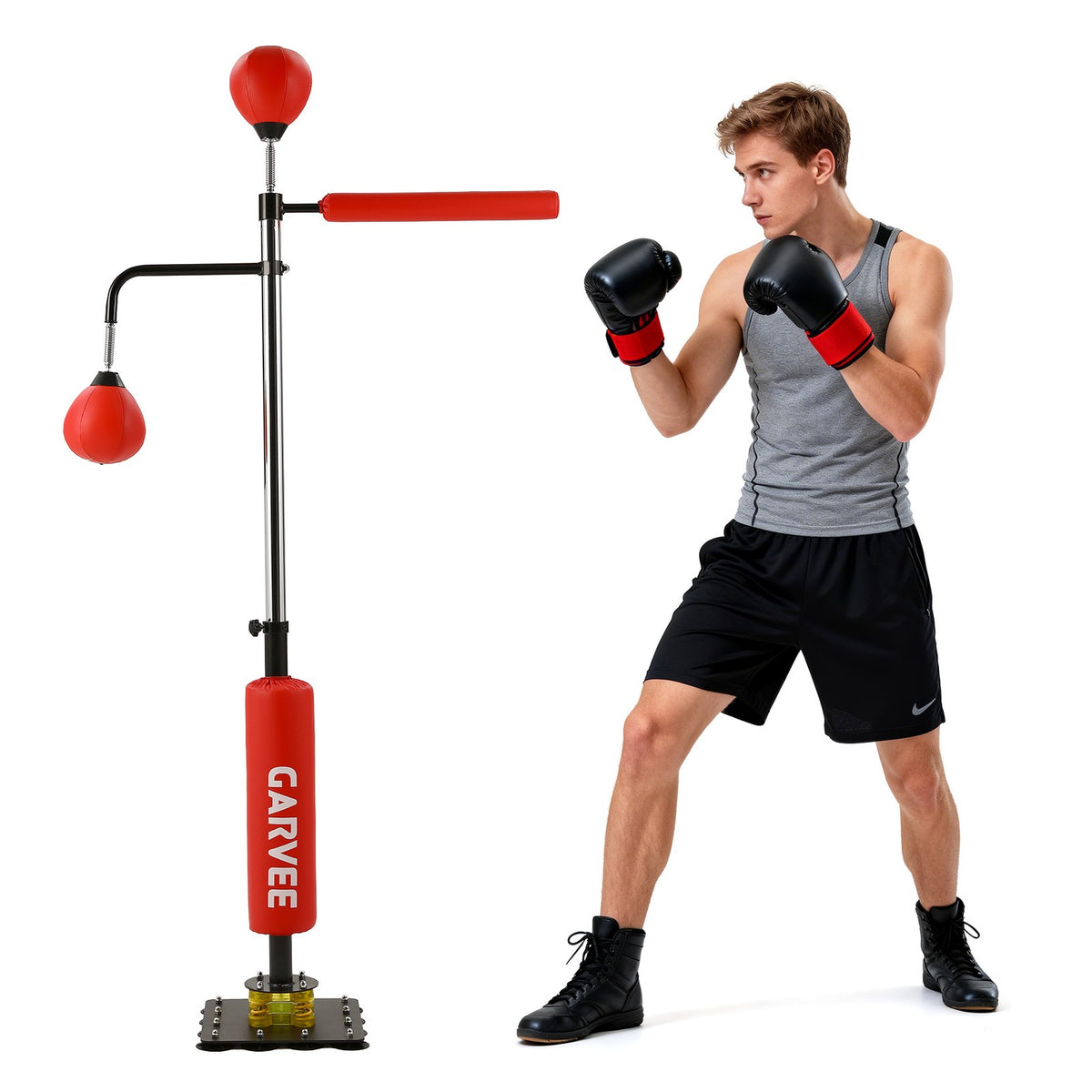 Adjustable Freestanding Punching Bag with Speed Ball & Reflex Bar - Red