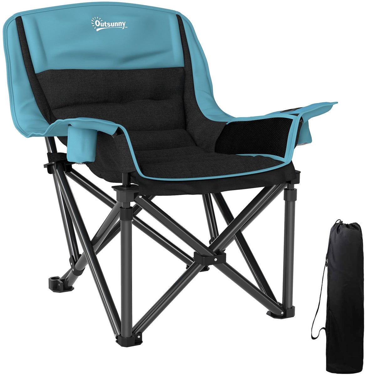 Portable Folding Camping Chair with Padding and Cup Holders - Green and Black