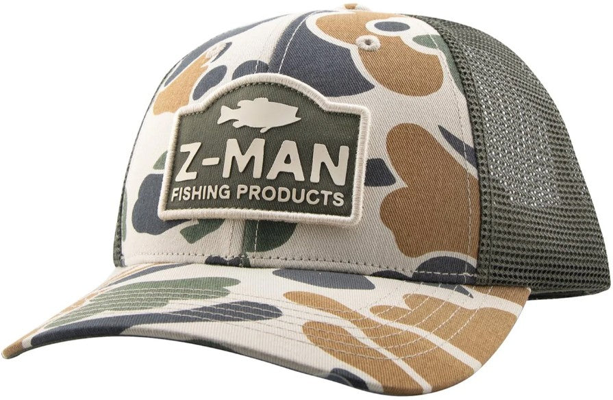 Camo Trucker Hat - Adjustable Snapback, Outdoor Style, Stone/Rifle Green