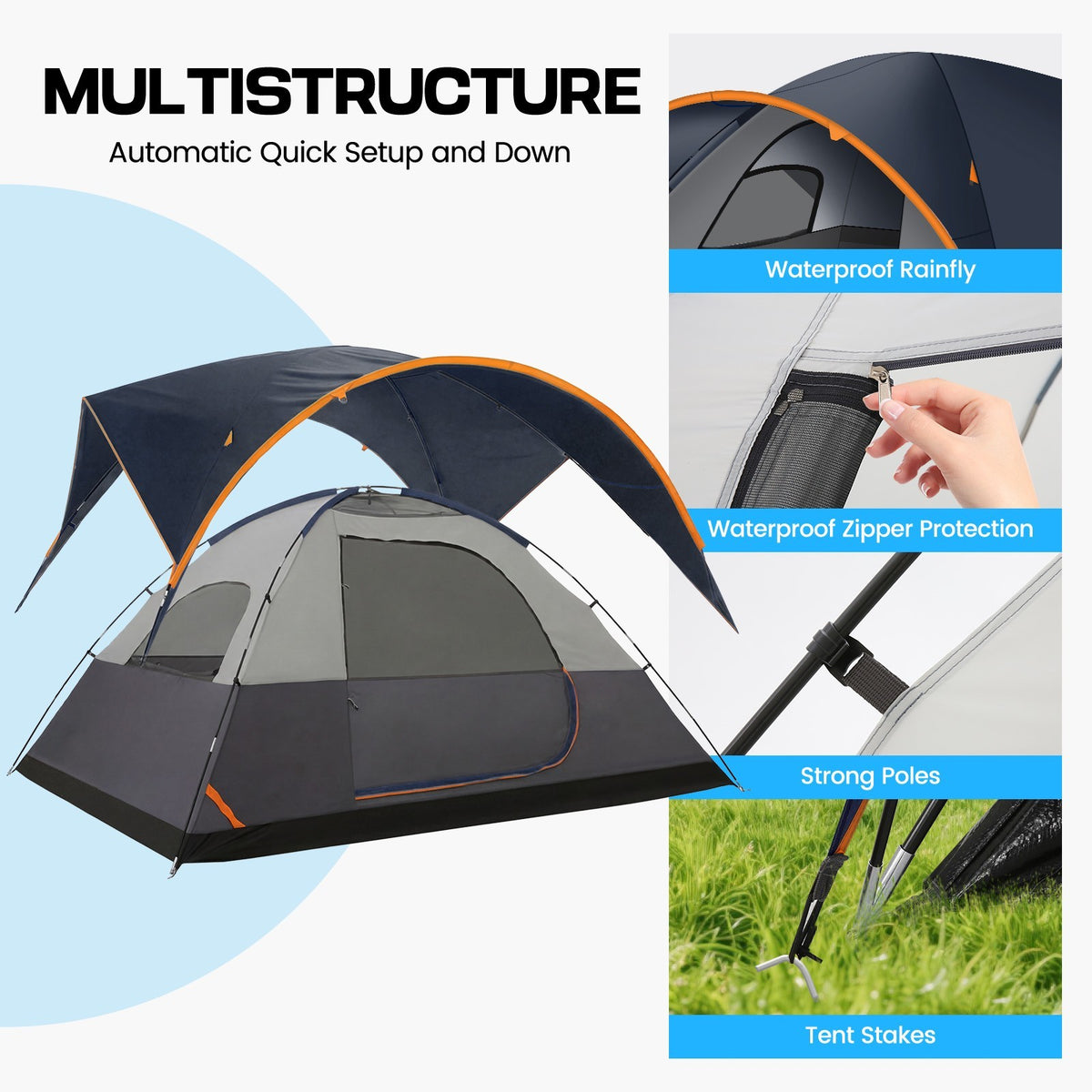 8 Person Family Camping Tent Waterproof Quick Setup Double Layer Shelter