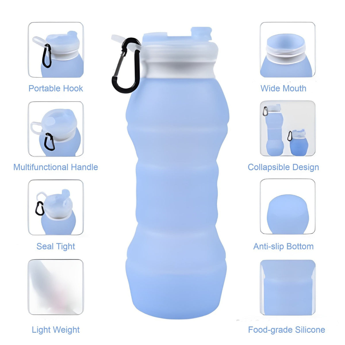 Collapsible BPA-Free Silicone Water Bottle - Lightweight & Travel Friendly