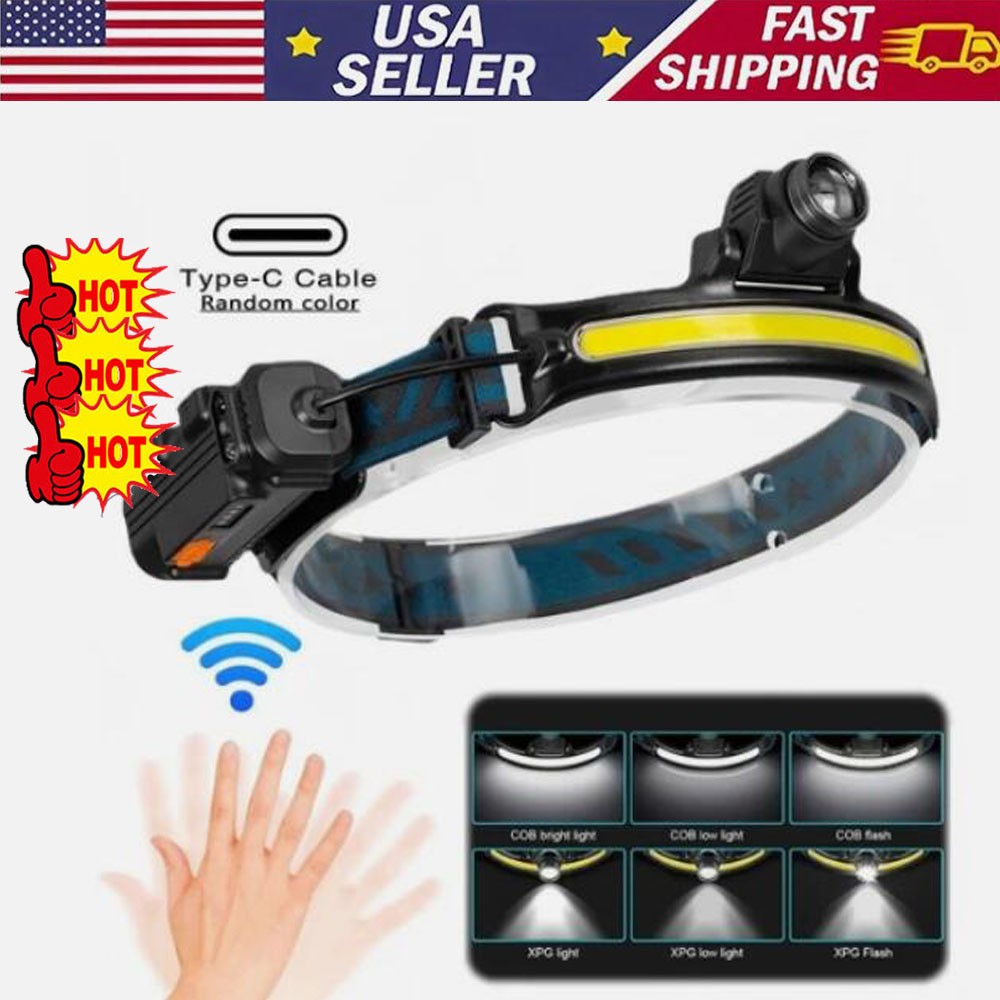 Rechargeable USB Headlamp with 6 Modes, 270° Sensor Light, 350-500LM