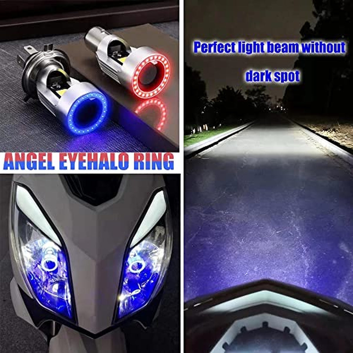 H4 LED Motorcycle Headlight Bulb 20W 2000LM Cool White with Red Angel Eye