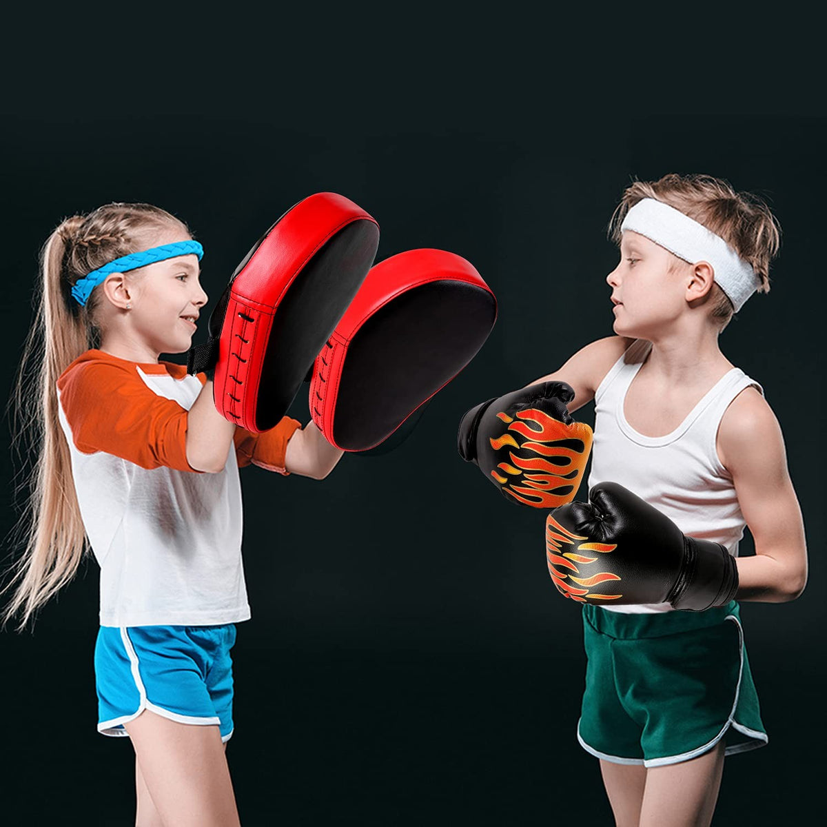 Boxing Mitts and Kick Pad Set for MMA Kickboxing Taekwondo Training - Black & Red