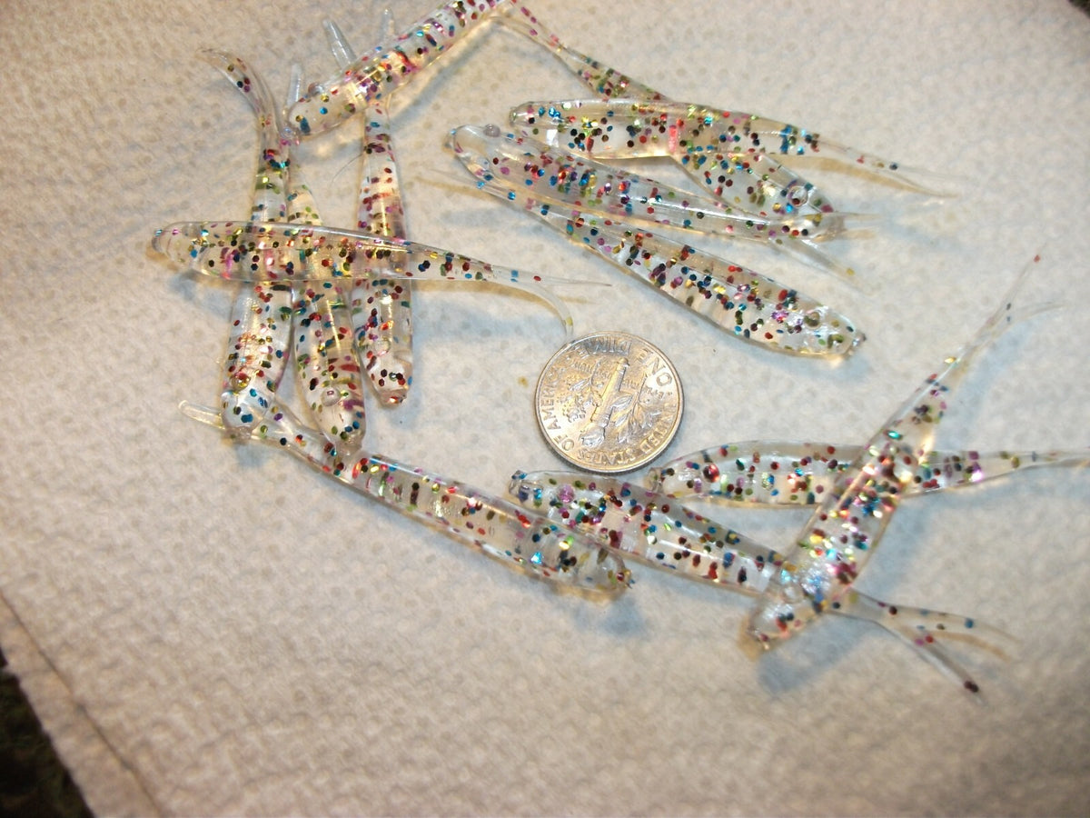 Rainbow Trout Glitter Soft Plastic Minnows & Grubs - Crappie & Bass Lures 2.25"