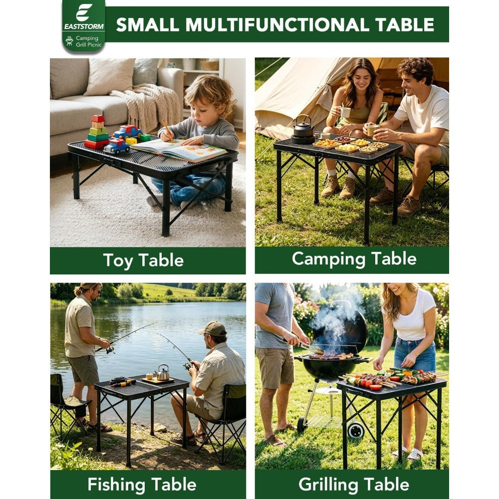 2Ft Portable Folding Table with Adjustable Height & Carry Handle, Black