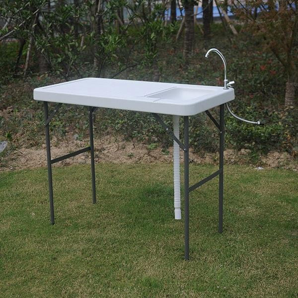 Foldable Outdoor Fish Cleaning Table with Sink and Faucet