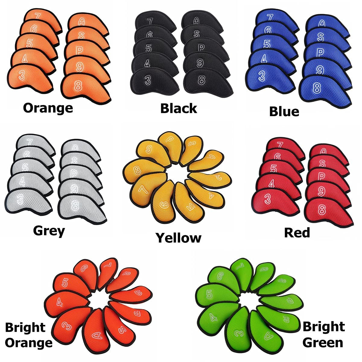 Golf Iron Covers Set - Mesh Head Covers for Most Irons Bright Green