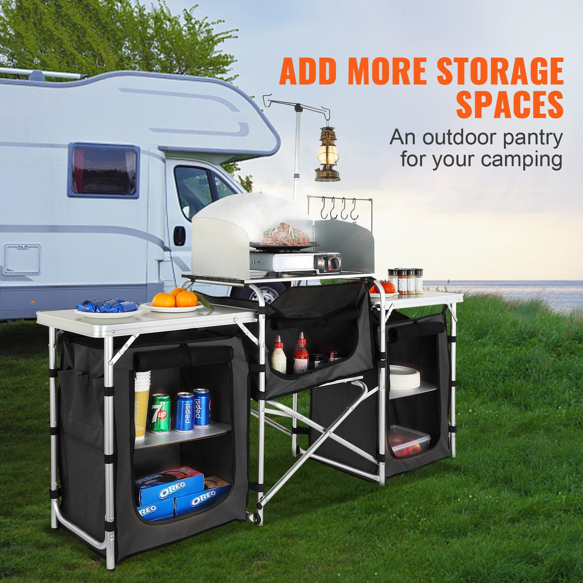 Portable Camping Kitchen Table with Storage - Lightweight Outdoor Folding Table