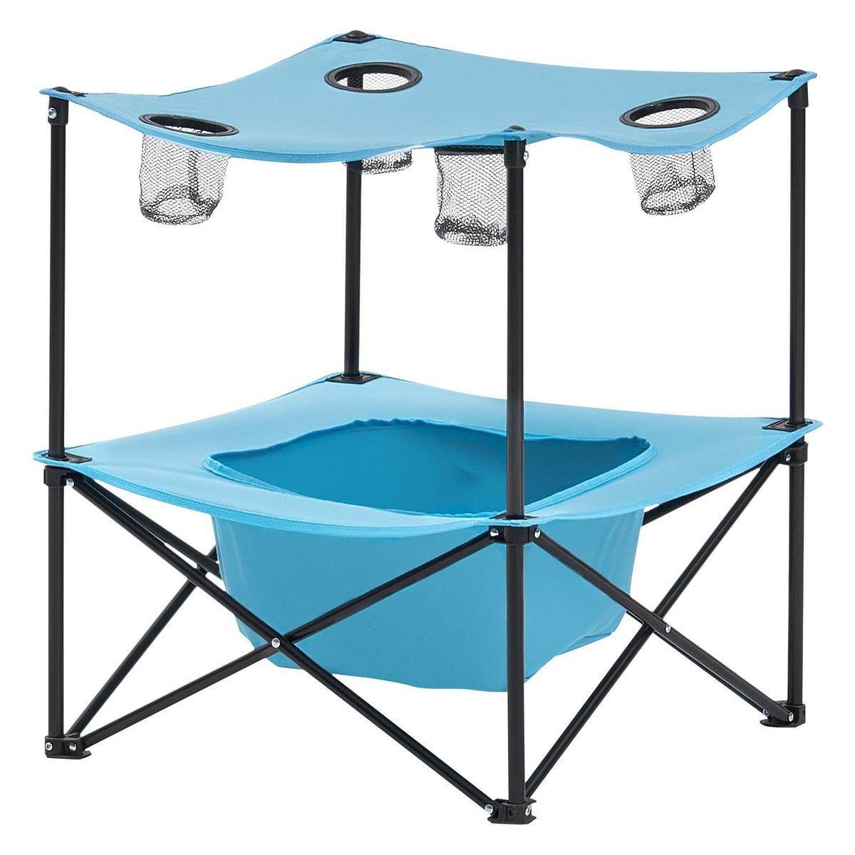 Portable Camping Table with Cup Holders, Foldable Outdoor Square Table