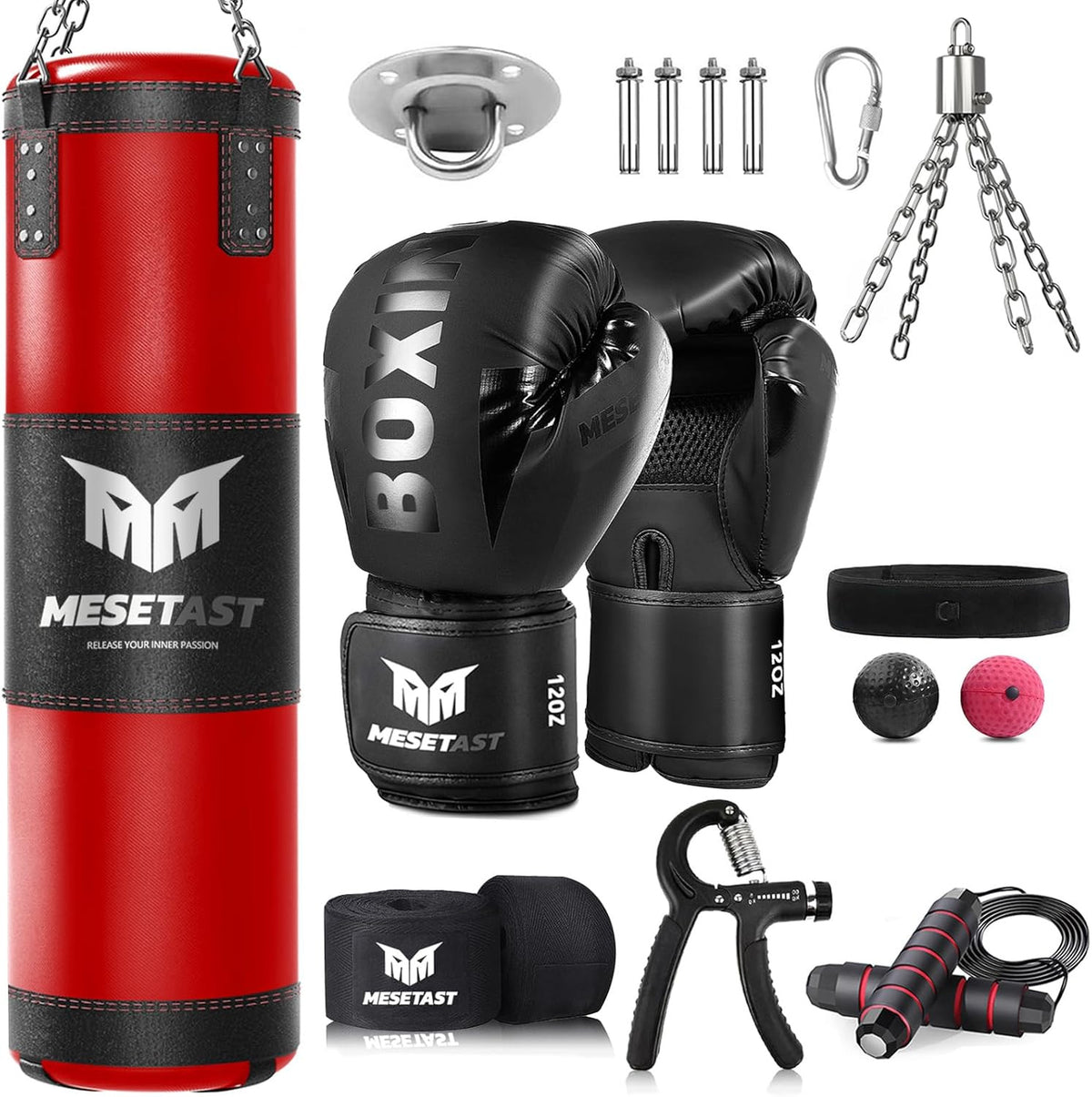 4ft Heavy Boxing Bag Set with 12oz Gloves for MMA Training - Punching Bag
