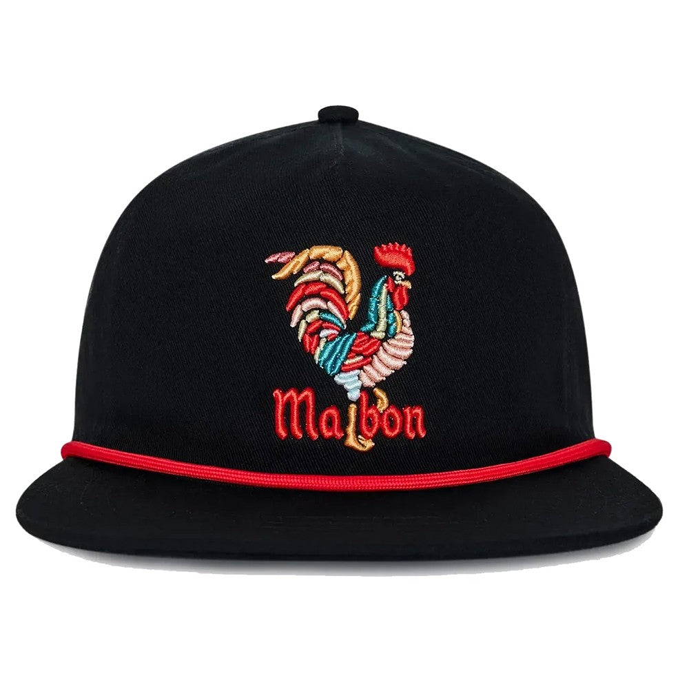 Golf Snapback Hat with Embroidered Rooster Logo - Black