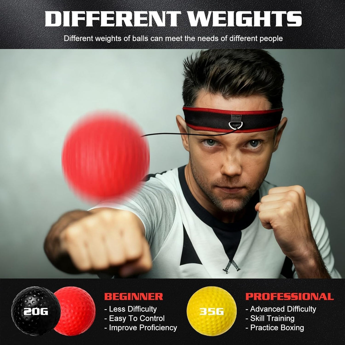 Boxing Reflex Ball Kit with 4 Balls & Adjustable Headbands for Fitness Training