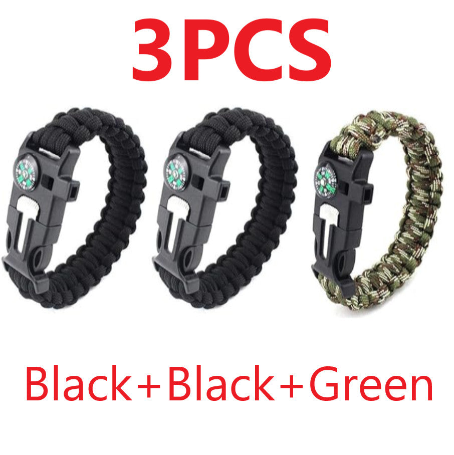 Multifunctional Survival Paracord Wristband with Compass Fire Starter Whistle