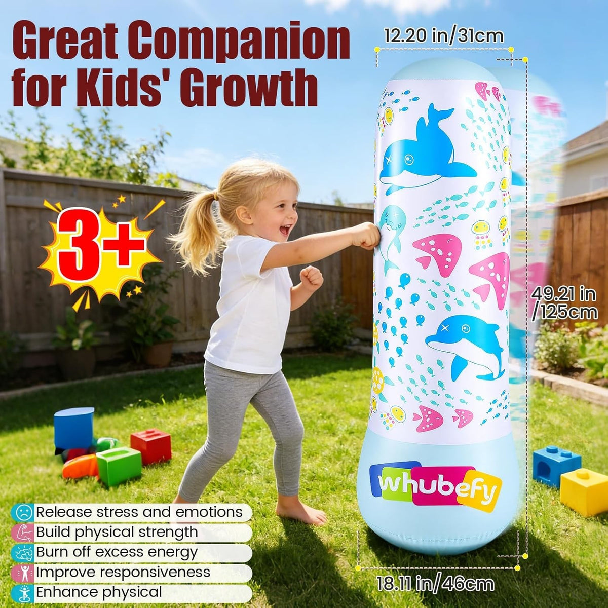 49 Inch Punching Bag with Bounce-Back Action for Kids Indoor & Outdoor Play