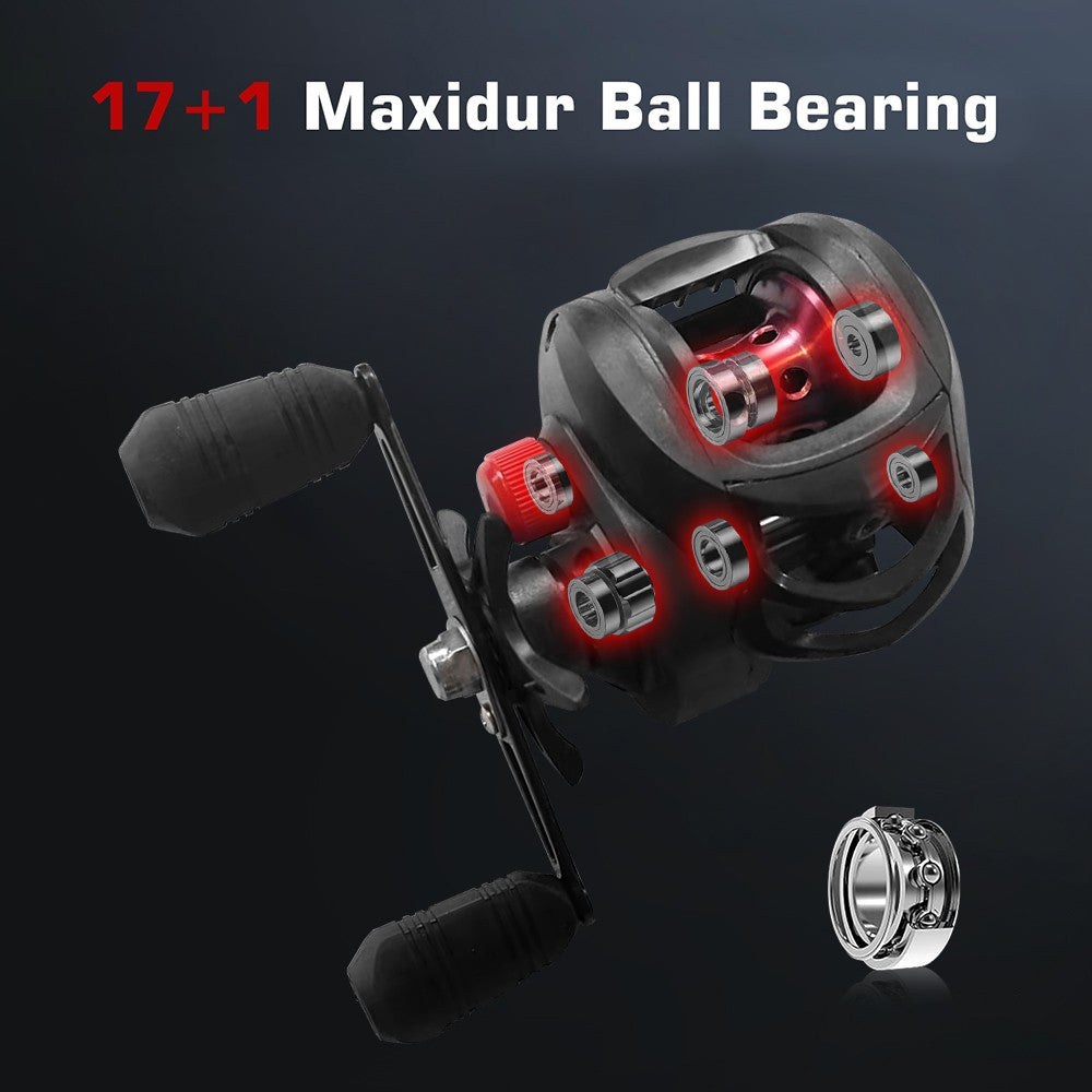 Baitcasting Fishing Reel 7.2:1 Gear Ratio, Metal Spool, Heavy Duty Drag