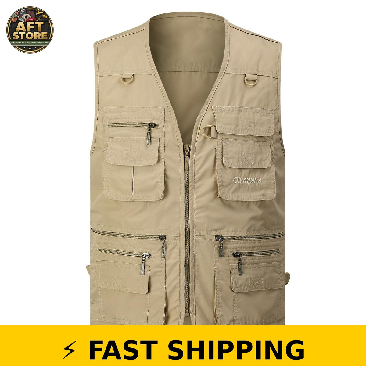Men's Fishing Utility Vest with Multiple Pockets - Khaki, Large