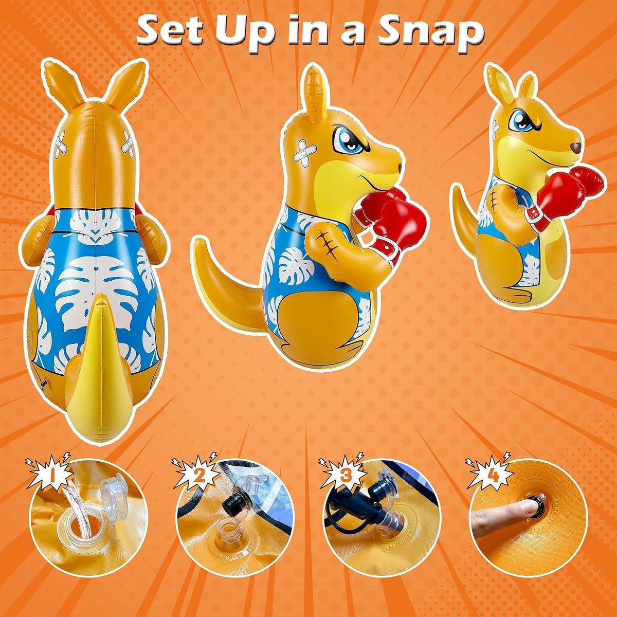 Kangaroo-Themed Inflatable Punching Bag for Kids, Active Sensory Play, 50 Inches