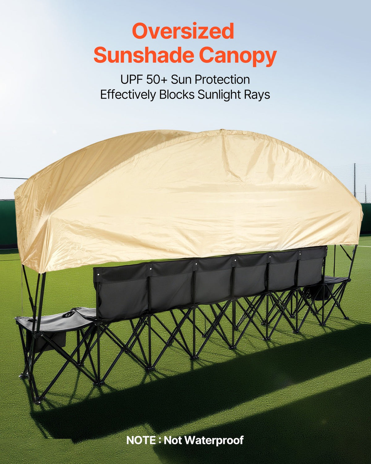 6-Seat Folding Sports Bench with Sunshade and Storage Bag
