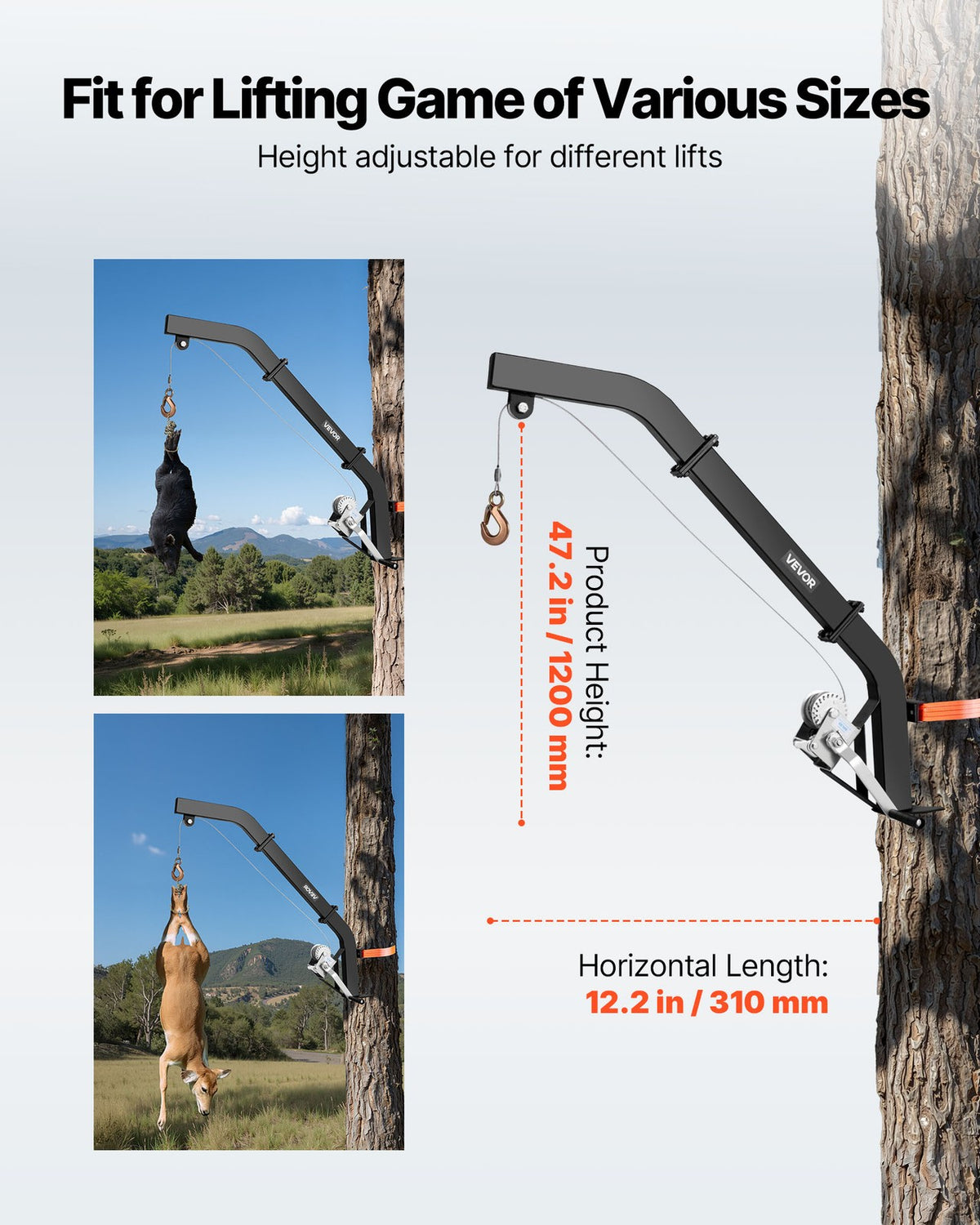 Tree Mounted Deer Hoist with Winch & Gambrel - Heavy Duty Game Lift