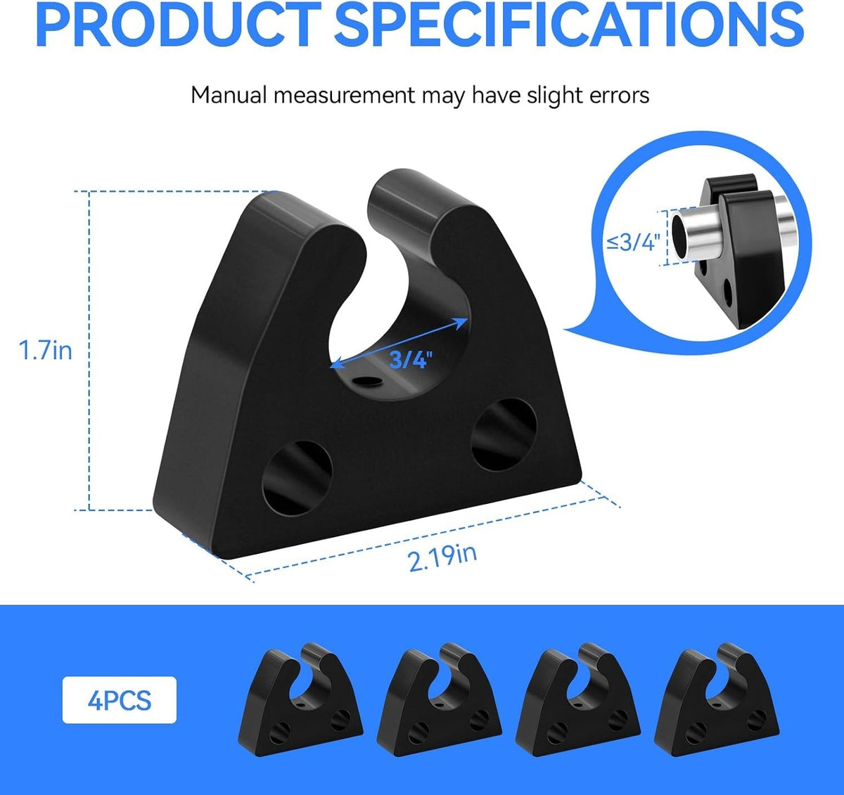 Marine Rubber Pole Light Storage Clips - 3/4 Inch Boat Pole Holders (4 Pack)