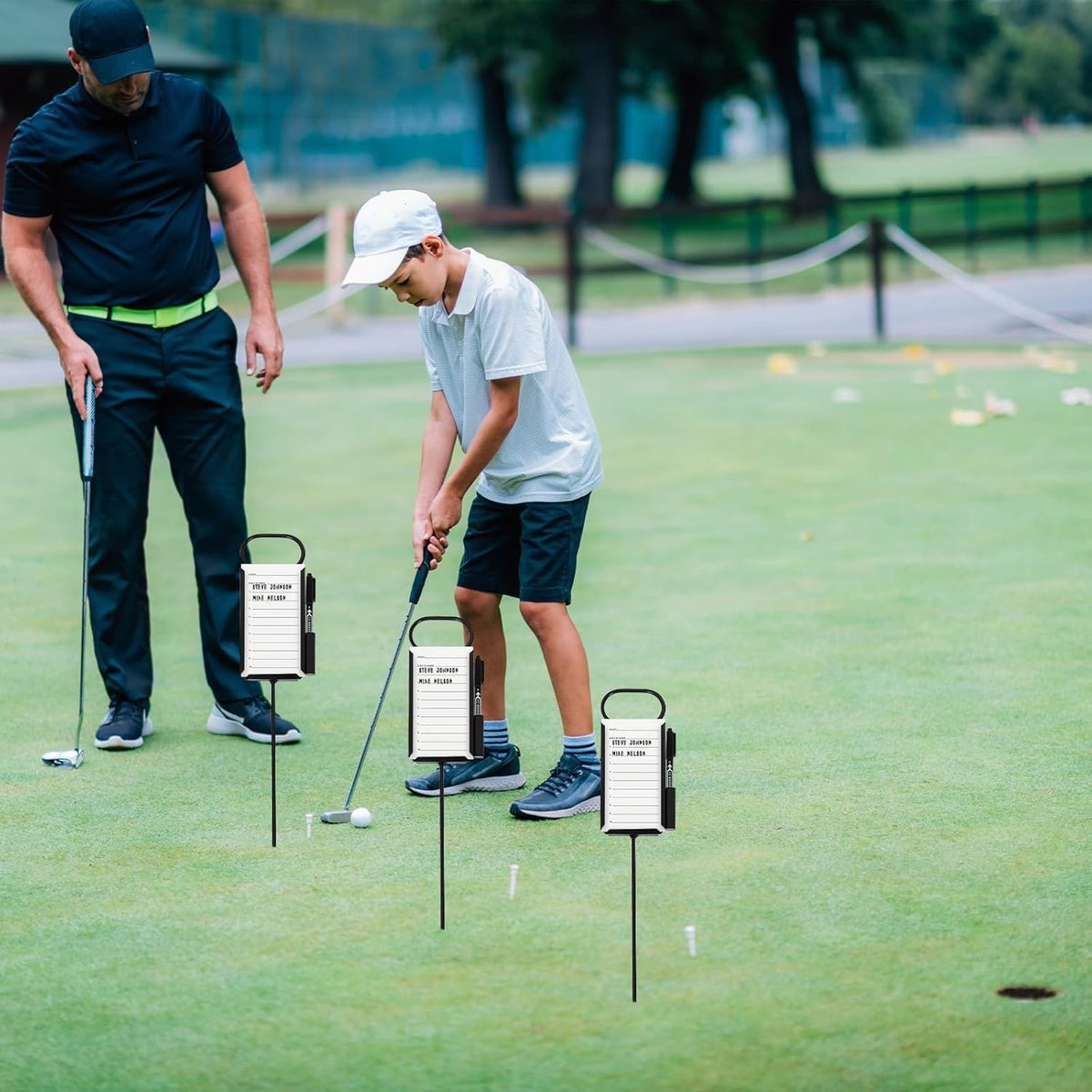 Golf Proximity Marker Set - Stainless Steel Closest to Pin Markers with Pen & 50 Sheets