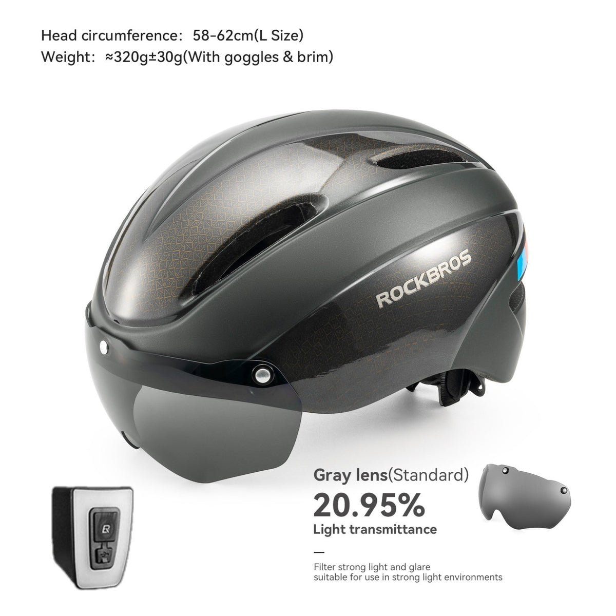 Cycling Helmet with Magnetic Goggles and Rear LED Light - One Size