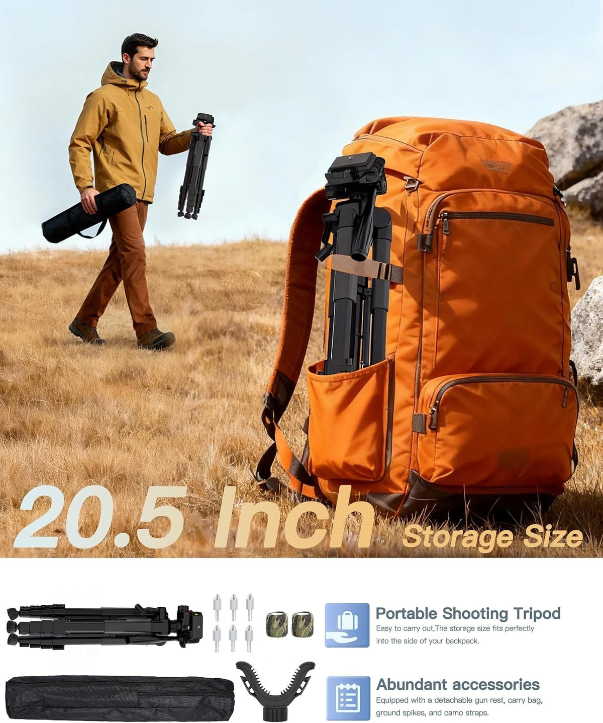 74-Inch Aluminum Rifle Tripod Stand with V Yoke Gun Rest for Shooting & Field Use