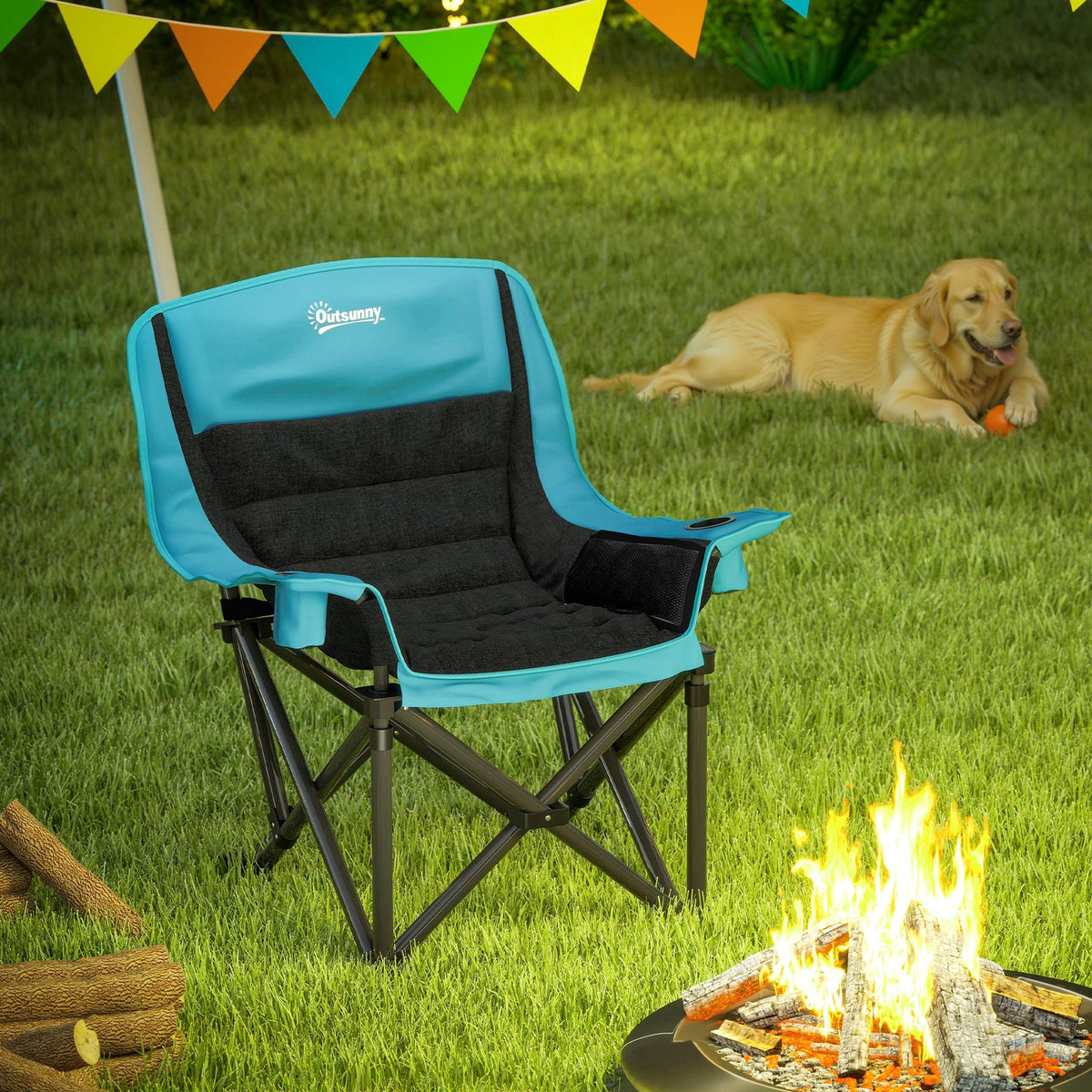 Portable Folding Camping Chair with Padding and Cup Holders - Green and Black