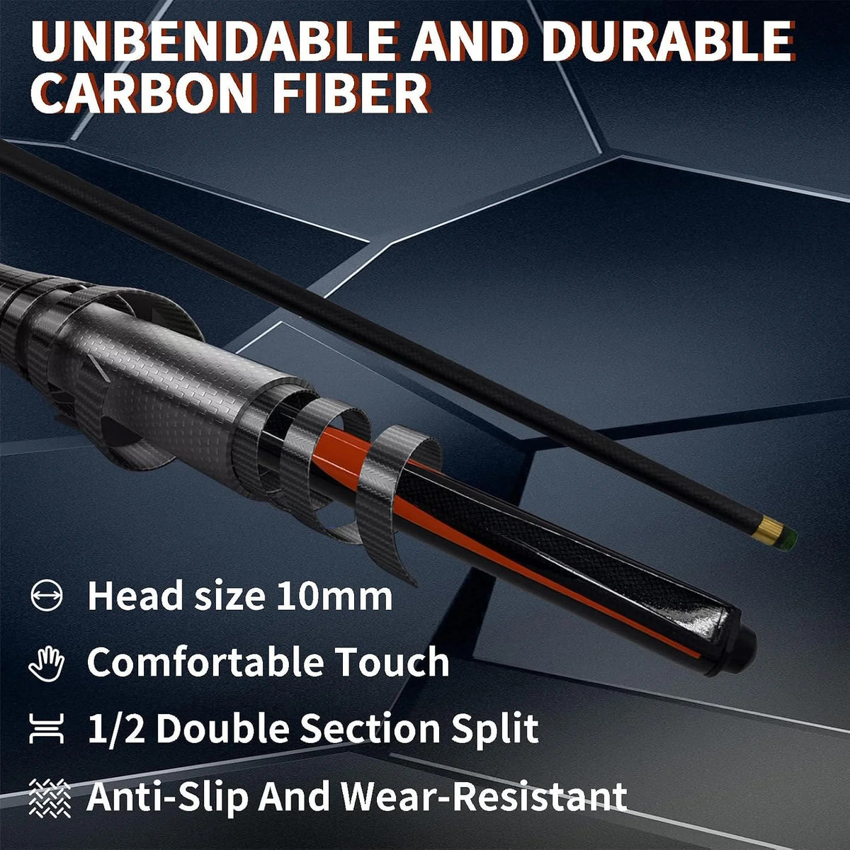 Carbon Fiber Pool Cue Stick 9.5mm Low Deflection 57" Professional Snooker Cue