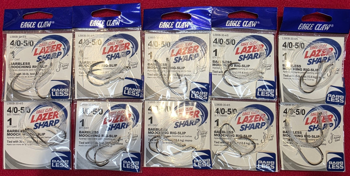 Salmon Fishing Rig Set - Lot of 10 Barbless Mooching Slip Rigs 30lb